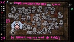 >.< :3 :d angel angel_statue angel_wings bedroom_eyes breasts commentary english_text frown gameplay_mechanics girls_only inanimate large_ass large_breasts massive_breasts mod nude nude_female presenting presenting_hindquarters presenting_pussy shopkeeper_(the_binding_of_issac) smile tainted_lost_(the_binding_of_isaac) text the_binding_of_isaac thick thick_thighs uwu