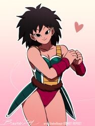 1girls bahnloopi bardock bardockswife black_eyes black_hair dragon_ball female female_only fully_clothed gine goku love milf mother saiyan saiyan_armor saiyan_girl saiyan_tail slim_waist smug solo thighs