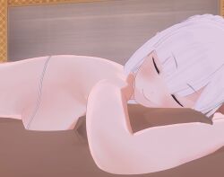 1girls 3d 3d_(artwork) breasts cl-_-lo closed_eyes elf elf_ears elf_female elf_girl emilia_(re:zero) half_naked lying_down lying_on_stomach massage micro_bikini on_bed re:zero_kara_hajimeru_isekai_seikatsu relaxing sideboob silver_hair solo solo_female