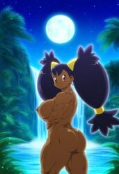 1girls aged_up ai_generated alternate_body_type alternate_breast_size brown_eyes cute_expression cute_face dark_purple_hair dark_skin dark_skinned_female female female_only human iris_(pokemon) muscle muscles muscular muscular_arms muscular_ass muscular_back muscular_female muscular_thighs nipples pokemon porn_star sideboob smile_at_viewer solo standing