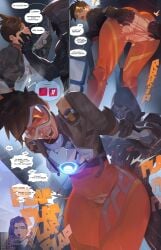 1boy 1girls ass big_ass big_butt bodysuit bubble_ass bubble_butt butt caught caught_in_the_act dialogue english english_dialogue english_text exposed_pussy female female_focus female_human gabriel_reyes girl goggles gun human indoors large_ass large_butt lena_oxton olivia_colomar overwatch overwatch_2 reaper ripped_clothing ripped_pants saigalisk sex sex_from_behind small_breasts sombra standing straight text text_box tracer