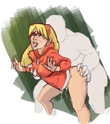 1boy 1girls ahegao ahegao_face anon anonymous_character artist_signature ass_grab blonde_female blonde_hair blonde_hair_female bottomless bottomless_female breast_grab cum cum_drip cum_inside female glasses gwen_stacy gwen_stacy_(classic) gwen_stacy_(spectacular) hoodie male marvel marvel_comics sex spider-man_(series) tagme_(artist) the_spectacular_spider-man tongue tongue_out