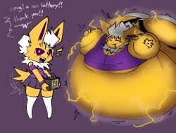 big_breasts breasts female furry huge_breasts inflation jolteon pokémon_(species) pokemon tagme thick_thighs wide_hips woompwoop