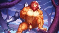 balls bara barazoku flaccid gay hands_behind_head king_claudus male male_only muscles muscular nude panthro penis scars spread_legs sweat sweating thundercats thundercats_2011 zelo-lee