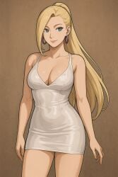 ai_generated blonde_hair boruto:_naruto_next_generations cleavage clothed dress ino_yamanaka large_breasts milf naruto ponytail sexy