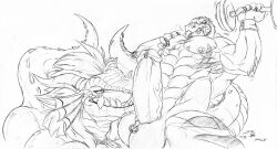 2013 abs alligator alligatorid anthro anthro_on_anthro balls crazydrak crocodilian dated dragon duo ear_frill erection exercise facial_piercing frill_(anatomy) genital_piercing genitals hair horn humanoid_genitalia humanoid_penis licking male male/male monochrome mouth_closed multiple_piercings muscular muscular_anthro muscular_male mythological_creature mythological_scalie mythology narrowed_eyes nose_piercing nose_ring nostril_ring nude oral pecs penile penis penis_lick piercing reptile ring_piercing scalie scrotum_piercing sex signature simple_background tongue tongue_out tongue_piercing tongue_stud vein veiny_penis weightlifting workout