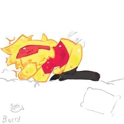 2boys artist_signature berrysoda chance_(forsaken) clothing covering_face disembodied_penis elliot_(forsaken) forsaken_(roblox) gay gay_sex male male/male male_only on_bed penetration penis penis_in_ass pillow red_hat red_shirt roblox roblox_game robloxian self_upload shy sweat sweating yellow_body