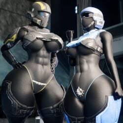 2girls 3d 3d_(artwork) athletic athletic_female big_boobs big_breasts boobs breasts clothed clothed_female female helldiver_(helldivers) helldivers helldivers_2 multiple_females multiple_girls muscular muscular_female seaf_soldier_(helldivers) toned toned_female video_game_character wotm8h8