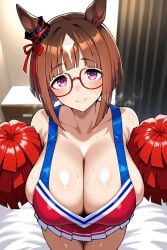 ai_generated animal_ears brown_hair female horse_girl markings_on_hair red_eyes ribbon_in_hair transcend_(umamusume) umamusume umamusume_pretty_derby
