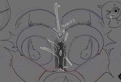 artist_request breasts cock_between_breast cum cum_between_breasts female gigantic_breasts huge_areolae huge_breasts huge_cock mii motion_lines paizuri penis tagme