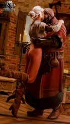 3d age_difference ass ass_grab boots breasts cd_projekt_red ciri female green_eyes kissing light-skinned_female light-skinned_male male mascara nipples older_male phillip_strenger pussy scar the_witcher_(series) the_witcher_3:_wild_hunt therenderguy white_hair