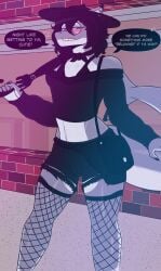 anthro at blush clothing dialogue femboy fish fishnet flirting looking luna_(lunaxml) lunaxml male marine shark smile smirk solo text viewer