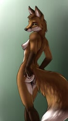 anthro ass ass_grab breasts canine color female female_only fox green_eyes hand_on_ass looking_back mammal mxgurl89 nude pinup solo standing tagme