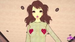 1boy 1boy1girl 1girls breasts brown_hair cowgirl_position eyeshadow female fishnet_clothing fishnet_legwear fishnets grey_hair high_heels kingdave212 koikatsu kujikawa_rise lingerie lipstick magenta_lipstick makeup male narukami_yu pasties persona persona_4 pov stockings twintails