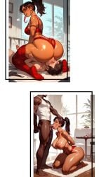 ai_generated big_ass big_breasts big_penis cheating_wife collage cuckold cum_in_mouth dark-skinned_male deepthroat facesitting femdom humiliation latina lingerie maria_(spademan) ntr penis_size_difference size_difference smothering spademan tongue_out_blowjob