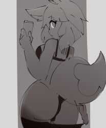1girl ass_focus bra cat_ears catgirl cathie_(rivergravidade) female female_only fox_tail looking_at_viewer looking_back mirror mirror_selfie neko phone presenting presenting_hindquarters rivergravidade sketch solo stockings taking_photo thong uncolored vulpine