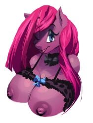 1girls 2015 anthro big_breasts blue_eyes breasts female female_only friendship_is_magic hair_over_one_eye hasbro my_little_pony nipples one_eye_closed pink_body pink_fur pink_hair pink_skin pinkamena_(mlp) riendonut transparent_background
