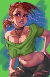 1girls 2d brown_hair busty choker ear_piercing eyebrow_raise eyelashes female female_focus female_only grin hourglass_figure lip_ring looking_at_viewer navel_piercing necklace nickelodeon nose_piercing one_eye_half-closed parsujera pink_lipstick ponytail purple_eyes red_hair short_ponytail solo the_fairly_oddparents very_high_resolution vicky_(fairly_odd_parents) wide_hips