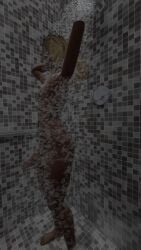 blonde_hair completely_nude dark-skinned_male dark_skin dark_skinned_femboy femboy nude self_upload semi-erect shower showering solo solo_femboy solo_focus solo_male vrcfemboy vrchat vrchat_avatar yellow_eyes