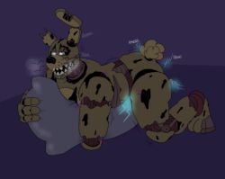 animatronic anthro five_nights_at_freddy's five_nights_at_freddy's_3 grinding hi_res lagomorph leporid machine male male_only mammal masturbation nude pillow pillow_humping rabbit robot robot_anthro scottgames simple_background solo springtrap_(fnaf) sstinkies teeth