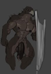 accipitrid accipitriform anthro avian balls big_balls big_penis bird bodily_fluids eagle elden_ring elden_ring_nightreign flaccid fluffy fluffy_chest fromsoftware genital_fluids genitals guardian_(elden_ring) guardian_(nightreign) hi_res humanoid humanoid_genitalia humanoid_penis loyals2 male male_only muscular muscular_male nipples nude penis precum solo