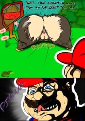 1boy 1girl anus ass ass_focus ass_shake buried creepy_smile drooling embarrassed exposed_pussy facial_hair female huge_ass licking_lips mario mario_(series) meme moustache nintendo no_panties olivia_(paper_mario) outside pants paper_mario paper_mario:_the_origami_king paper_mario_(character) pervert pussy reaction_image ripped_clothing ripped_pants scene_reference supah64th text top-down_bottom-up torn_clothes torn_legwear ugly_bastard