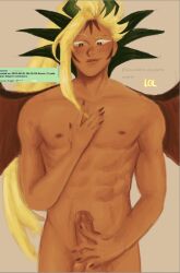 abs ananas_dragon_cookie cookie_run cookie_run_kingdom dragon male muscles request solo tanned twiddling_it wings