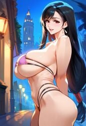 2d ai_generated big_breasts bikini black_hair female female_focus female_only final_fantasy final_fantasy_vii long_hair night outdoors side_view solo solo_female solo_focus swimsuit tagme tifa_lockhart