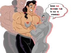 (artist_adonis_amour) adonis_amour anon anonymous_male bara beauty_and_the_beast big_pecs disney duo gaston gay male male/male muscular muscular_chest muscular_male pec_grab pecs shirtless shirtless_male yaoi