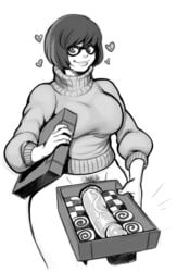 1futa bottomless breasts dick_in_a_box dickgirl erection futa_only futanari glasses heart human intersex large_breasts large_penis modeseven monochrome penis pubic_hair scooby-doo short_hair smile solo solo_futa standing sushi sweater turtleneck velma_dinkley voluptuous what