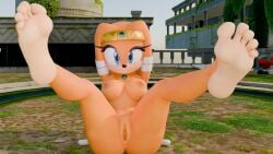 2025 3d_(artwork) anthro anus areola ass barefoot blue_eyes breasts digital_media_(artwork) echidna feet female genitals hi_res looking_at_viewer mammal monotreme nipples nude orange_body outside pussy sega smile smiling_at_viewer soles solo sonic_adventure sonic_the_hedgehog_(series) tikal_the_echidna twintails3d