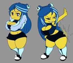 big_breasts blue_hair clothes jascoe-sauce lady_bone_demon lego_monkie_kid shoes shortstack slapping_butt thick_ass thick_thighs