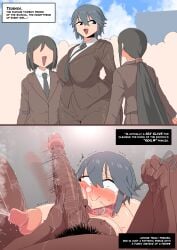 1boy 1girls blush collar dark-skinned_male dialogue female huge_cock instant_loss_2koma lactation large_breasts leash male male_pov oc original original_character penis_on_face pov slave stray_pubic_hair tears text tomboy woohyoot