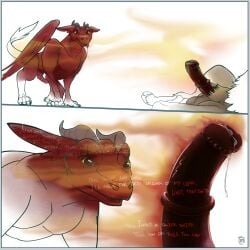 art_shift avian big_penis big_pupils bodily_fluids buck_hippogriff cinos_ruddertail cormac_(artist) dilated_pupils dragon drooling duo european_mythology genitals greek_mythology hi_res hippogriff huge_cock inner_monologue kaz_(character) male male/male mind_control musk musk_clouds musky_balls musky_penis mythological_avian mythological_creature mythological_scalie mythology penis pupils saliva scalie thinking