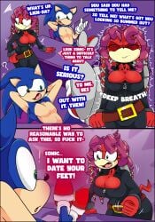 absurd_res anthro archie_comics belt big_breasts blue_body blue_fur breasts cleavage clothed clothed_anthro clothed_female clothing comic dialogue duo echidna english_text eulipotyphlan female footwear fully_clothed fully_clothed_anthro fully_clothed_female fur green_eyes hair hedgehog hi_res leather leather_clothing lien-da lounging male mammal monotreme purple_eyes purple_hair quills_(anatomy) red_body red_fur sega shoes sonic_(series) sonic_the_hedgehog sonic_the_hedgehog_(archie) sonic_the_hedgehog_(comics) sonic_the_hedgehog_(series) text tinydevilhorns zipper
