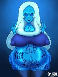 1girls big_belly big_breasts blue-skinned_female blue_body blue_diamond_(steven_universe) blue_hair blue_skin cartoon_network female huge_belly huge_breasts humanoid long_hair pregnancy_tally pregnant pregnant_female solo sr_r18nsfw steven_universe thick_thighs woman