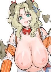 blonde_hair breasts demon_tail demon_wings female girls_und_panzer green_eyes kay_(girls_und_panzer) kuppipi_ramutarou large_areolae large_breasts looking_at_viewer nipples open_mouth solo