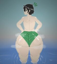 1boy andrew_graves big_ass black_hair bottom_heavy bottom_heavy_male eyeglasses fat_ass fat_butt femboy feminine_male green_eyes green_panties in_water looking_at_viewer looking_back male male_focus male_only male_solo musky_clouds ocean ocean_background pear_shaped pear_shaped_figure shiny shiny_ass shiny_body shiny_butt shiny_skin short_shorts shorts solo solo_male steam steaming_body steamy_ass suprised swimsuit swimwear the_coffin_of_andy_and_leyley tight_clothing trunks twink water water_dripping wedgie wet_ass wet_body wet_clothes wet_clothing wet_skin wide_hips yomiee