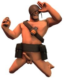 3d belt_only erection grenade grin happy helmet helmet_only jokisenpai kneeling male_only nude penis sfm soldier_(team_fortress_2) source_filmmaker team_fortress_2 tipping_hat