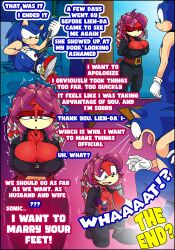 absurd_res ankle_chain anthro archie_comics belt belt_buckle big_breasts blue_body blue_fur bound breasts buckle chained chains clothed clothed_anthro clothed_female clothing comic dialogue digit_ring duo echidna engagement_ring english_text eulipotyphlan female file file_(tool) fully_clothed fully_clothed_anthro fully_clothed_female fur green_eyes hair hedgehog hi_res jewelry leather leather_clothing lien-da male mammal monotreme nervous purple_eyes purple_hair quills_(anatomy) red_body red_fur sega shaking sonic_(series) sonic_the_hedgehog sonic_the_hedgehog_(archie) sonic_the_hedgehog_(comics) sonic_the_hedgehog_(series) text tinydevilhorns yelling zipper