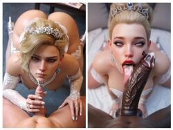 3d ai_generated ayla(spademan) big_ass big_breasts big_penis blonde_female bored_expression cheating_on_wedding_day cheating_wife cuckold cum cum_in_mouth dark-skinned_male generalbutch_(style) licking_penis long_penis long_tongue ntr size_difference small_penis_humiliation spademan
