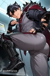 ai_generated ass_focus bara fetish gay genshin_impact hot mebekingcock muscular naked sweaty veiny wriothesley_(genshin_impact) yaoi