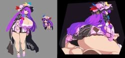 1futa 1girls 2d alternate_costume ass balls ballsack black_panties blush bottomless breasts breasts_bigger_than_head character_sheet chibi chibi_style clothed clothing cowgirl_position cum cum_in_pussy cum_inside erection faceless_character faceless_futa female female_focus futa/female futa_on_female futa_penetrating futanari gigantic_ass gigantic_breasts hand_holding handholding happy_female hat huge_ass human intersex light-skinned_female light-skinned_futa light_skin long_hair long_sleeves massive_ass mostly_clothed namako_(takorin) orgasm painted_nails panties panties_aside patchouli_knowledge penetration penis pixel_art pumping_cum purple_eyes purple_hair remilia_scarlet sex standing takorin thick_ass touhou vaginal_penetration