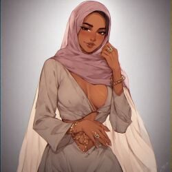 ai_generated breasts curves dark-skinned_female dark_skin female hijab hijabi jewelry solo solo_female solo_focus