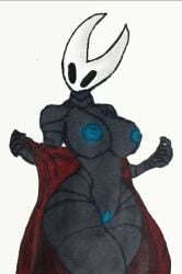 armor arthropod blue_nipples breasts clothing curvy_figure drawing exposed female female_focus genitals headgear helmet hollow_knight hornet_(hollow_knight) humanoid insects leg_markings markings mask nightmareomg nipples no_pupils nude nude_anthro nude_female paper pinup pose presenting pussy red_clothing red_robe robe solo solo_focus team_cherry thick_thighs thigh_markings undressing wide_hips