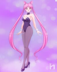 1girls aged_up alluring bishoujo_senshi_sailor_moon bishoujo_senshi_sailor_moon_r black_lady bow bowtie bunnysuit chibi_usa collarbone cone_hair_bun crescent crescent_facial_mark crystal_earrings dark_persona detached_collar double_bun earrings facial_mark female forehead_mark hair_bun heroine high_heels jewelry large_breasts leotard lips long_hair pantyhose parted_bangs pink_hair playboy_bunny purple_footwear purple_leotard red_eyes saotome_nanda solo strapless strapless_leotard toei_animation very_long_hair wrist_cuffs