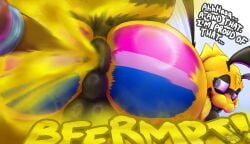 absurd_res anal anal_sex antennae_(anatomy) anthro anus arthropod ass backsack balls bee big_butt bisexual bisexual_pride_colors black_body black_fur bodypaint brush digital_media_(artwork) english_text fart fart_cloud fart_fetish fur genitals hectar_(soomir) hi_res huge_butt hymenopteran insects lgbt_pride lgbt_pride_month looking_at_viewer looking_back male multi_limb nude object_in_ass paint paintbrush penetration perineum presenting presenting_hindquarters pride_color_flag pride_colors simple_background smile solo soomir tail text thick_thighs wide_hips wings yellow_body yellow_fur