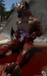 3d_(artwork) 4k absurd_res animal_genitalia animal_penis anthro balls blender_(artwork) blender_eevee blood blood_from_wound blood_on_arm blood_on_chest blood_on_face blood_on_ground blood_on_leg blood_on_penis blood_splatter bodily_fluids brown_body brown_fur campsite canine_genitalia canine_penis cut_antlers dead_eyes death death_by_penis decapitation deer digital_media_(artwork) duo duo_focus ear_pull excessive_blood forest fur genitals gnoll gore grotesque_death group guro hi_res hyena knot knotted_penis male mammal necrophilia penile penis pink_body pink_fur plant reverse_blowjob severed_body_part severed_head smaller_version_at_source snuff somesnowleopard tree white_body white_fur wounded yaoi