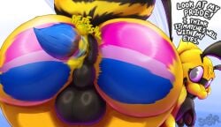 absurd_res anal anal_sex antennae_(anatomy) anthro anus arthropod ass backsack balls bee big_butt bisexual bisexual_pride_colors black_body black_fur bodypaint brush digital_media_(artwork) english_text fart farting_while_penetrated fur genitals hectar_(soomir) hi_res huge_butt hymenopteran imminent_fart insects lgbt_pride lgbt_pride_month looking_at_viewer looking_back male multi_limb nude object_in_ass paint paintbrush penetration perineum presenting presenting_hindquarters pride_color_flag pride_colors simple_background smile solo soomir tail text thick_thighs wide_hips wings yellow_body yellow_fur