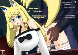 1boy 1girls black_hoodie black_penis black_skin blonde_female blonde_hair blue_eyes blue_pants blush blush_lines blushing_female comic comic_page comic_panel doggy_style english_dialogue english_text female grabbing_from_behind grabbing_hips grey_eyes heterochromia male original_character panties_down penetration penis penis_in_pussy pussy skirt_down star_eyes surprised surprised_expression thighs tony_x_play tonyxplay vaginal_penetration vaginal_sex white_shirt white_skin wolf_ears wolf_tail zatori_rau